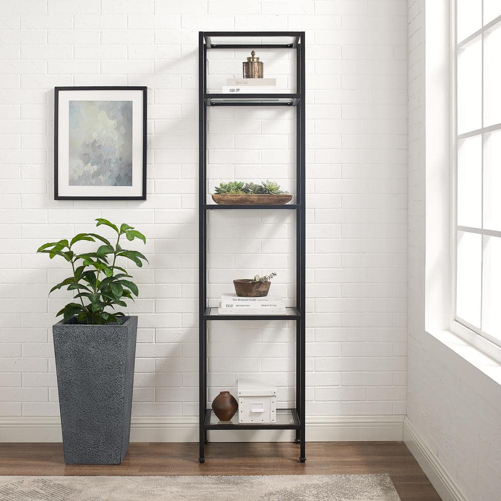 Sleek Aimee Narrow Oil-Rubbed Bronze Etagere with Tempered Glass Shelves