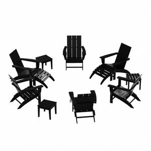 Shoreside Black 12-Piece HDPE Plastic Patio Conversation Set with Ottoman And Side Table