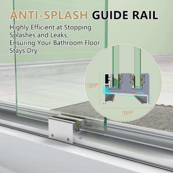 Zeafive 56 to 60 in. W x 58 in. H Double Sliding Tub Door in
