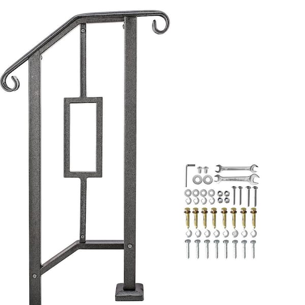 Iron Outdoor Handrails Concave & Convex Texture Heavy Duty Double Post Fits 1-2 Steps Porch & Concrete Steps Metal