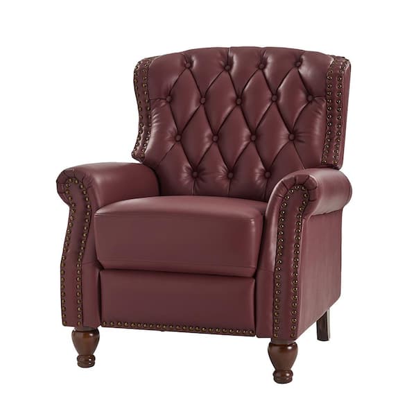 JAYDEN CREATION Isabel Burgundy Genuine Leather Recliner with Tufted Back