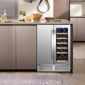 24 in. Dual Zone 18 Wine Bottles and 57 Cans Beverage & Wine Cooler in Silver Built in and Freestanding Blue LEDs