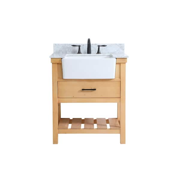 Unbranded Timeless Home 30 in. W x 22 in. D x 34.13 in. H Bath Vanity in Natural Wood with Carrara Marble Top with White Basin