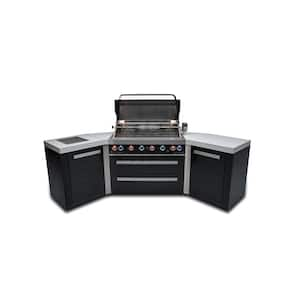 Black Series 6-Burner Outdoor Kitchen Propane Natural Gas with Side Burner BBQ Grill Island in Black Stainless Steel