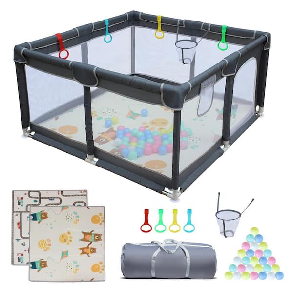 21 .65 in.H Removable Enclosures for Indoor and Outdoor Baby Playpen with Zipper Gate and Mat