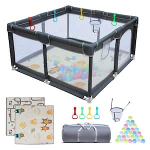 21 .65 in.H Removable Enclosures for Indoor and Outdoor, Baby Playpen with Zipper Gate and Mat