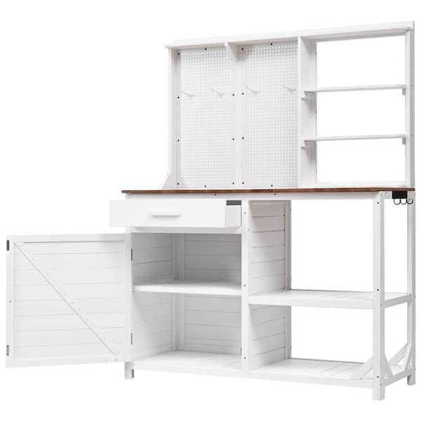 Unbranded 50.2 in. W x 65.7 in. H White Potting Bench, Garden Workstation with Ample Storage
