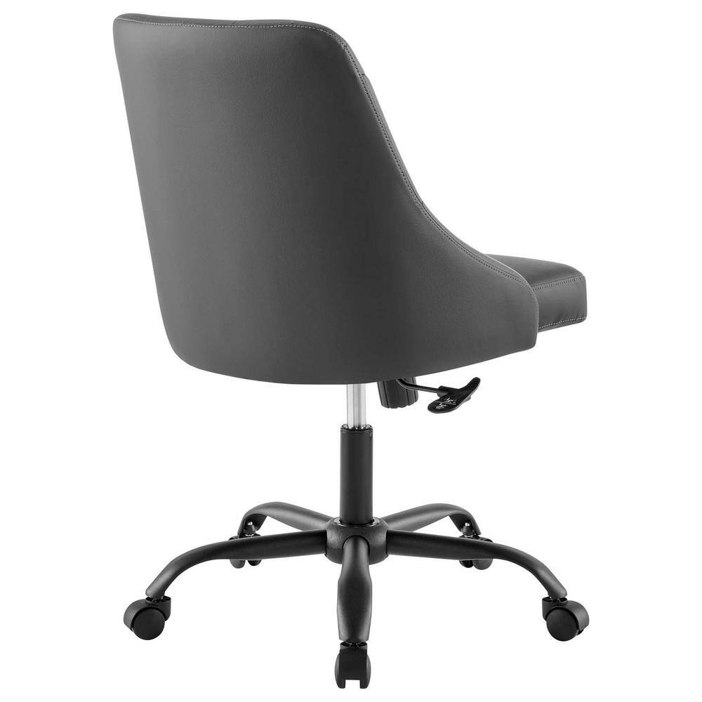 Gray Tufted Vegan Leather Swivel Office Chair