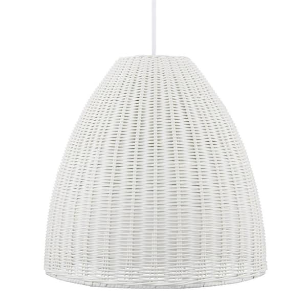 Hampton Bay Hemmens 1-Light White Outdoor Pendant Light with White Resin Wicker Shade