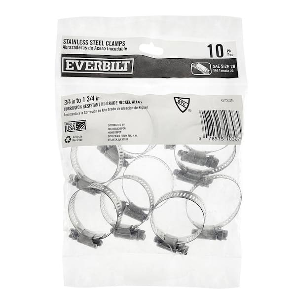 Everbilt 3/4 in.- 1-3/4 in. Stainless Steel Hose Clamp (10-Pack)