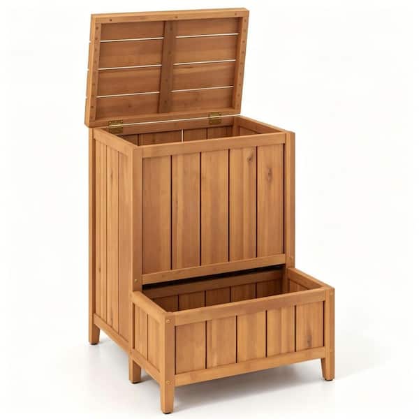 23 in. W x 21 in. D x 28 in. H Natural Acacia Wood Outdoor Storage Cabinet Package Delivery Box with Planter Box