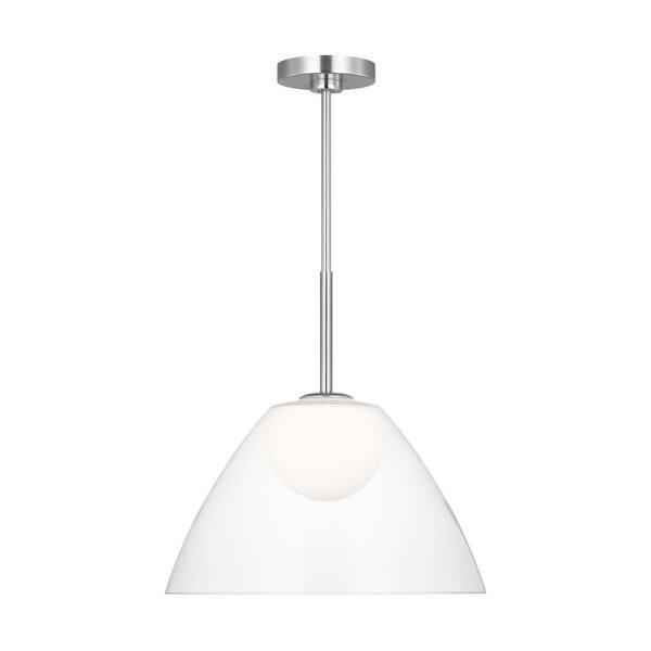 Generation Lighting - Suma 16 in. W x 16.375 in. H 1-Light Brushed Nickel Modern Pendant Light with White Opal Etched and Clear Glass Shade