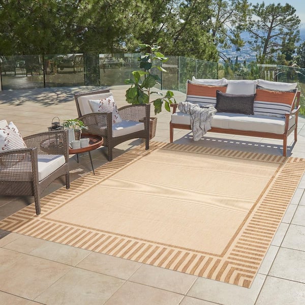 Paseo Kiano Sand/Chestnut 5 ft. x 7 ft. Striped Border Indoor/Outdoor Area Rug