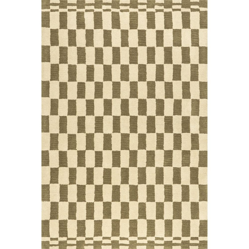 Olive and Beige Hand-Tufted Wool Rectangular Area Rug 4' x 6'