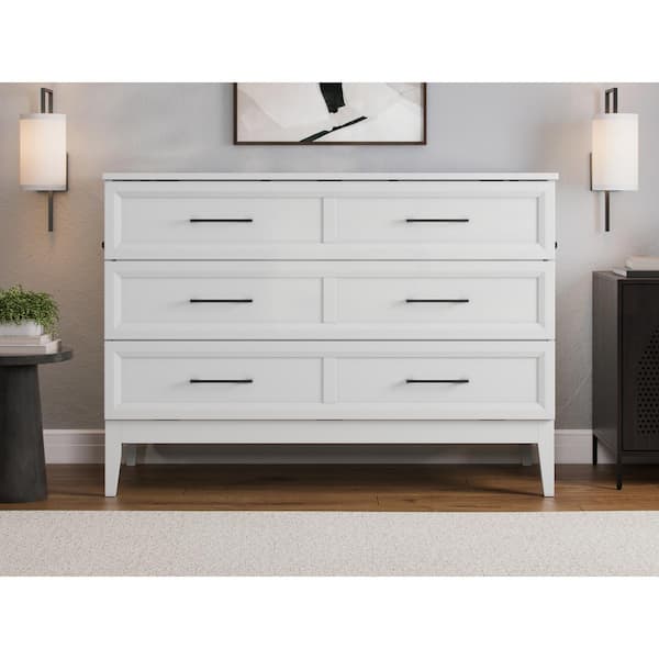 AFI Santa Fe White Solid Wood Frame Full Murphy Bed Chest with Mattress
