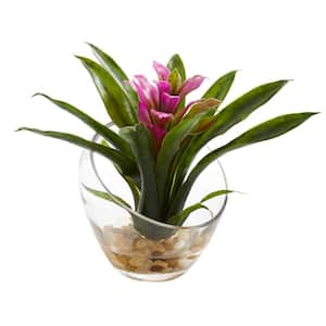 8 in. High Tropical Purple Bromeliad in Angled Vase Artificial Arrangement