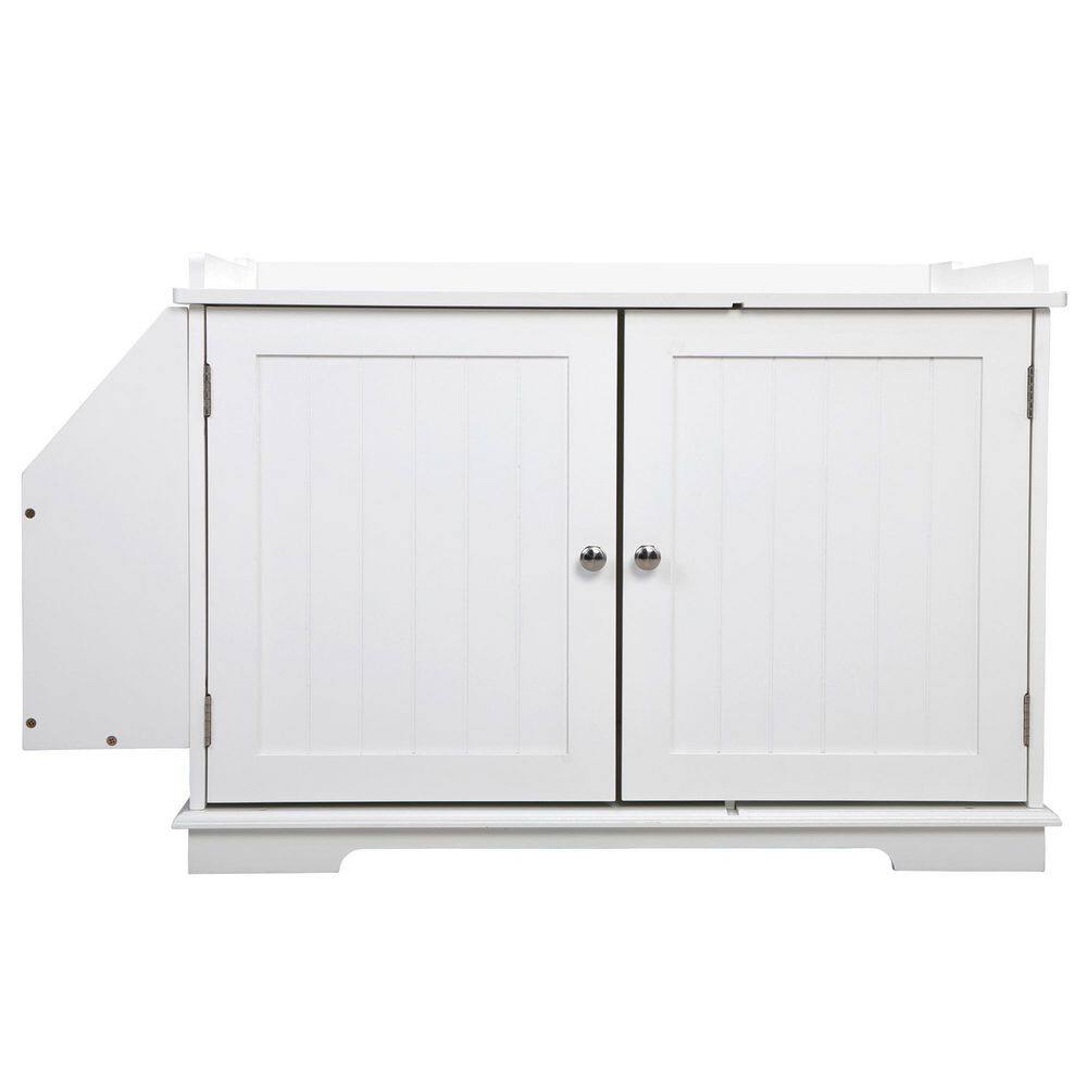 Amucolo 33.67 in. White Wooden Cat Litter Box Enclosure with Magazine