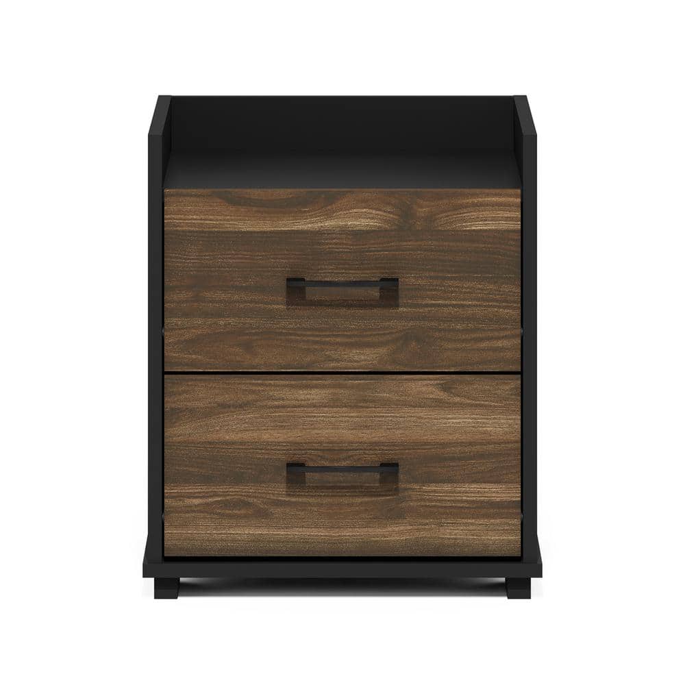 Columbia Walnut and Black Wood 2-Drawer Nightstand