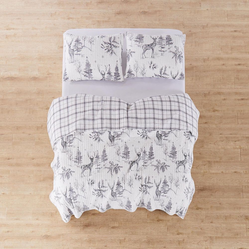 Gray and White Twin/Twin XL Reversible Microfiber Quilt