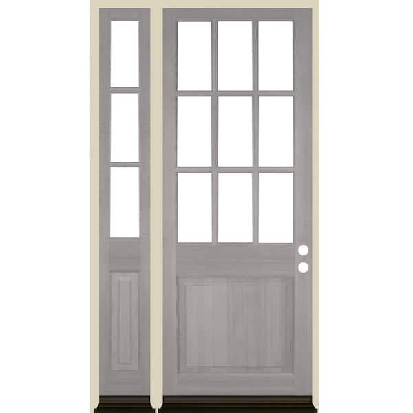 Krosswood Doors 50 in. x 96 in. 9-Lite with Beveled Glass Left Hand Grey Stain Douglas Fir Prehung Front Door Left Sidelite