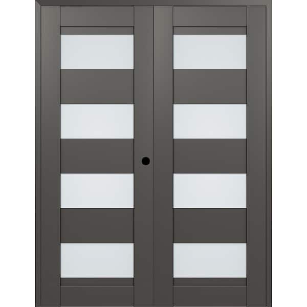 Belldinni Della 60 in. x 80 in. Left Active 4-Lite Frosted Glass Gray Matte Composite Double Prehung Interior Door