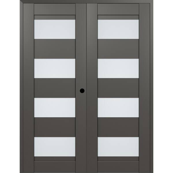 Belldinni Della 56 in. x 80 in. Left Active 4-Lite Frosted Glass Gray Matte Composite Double Prehung Interior Door