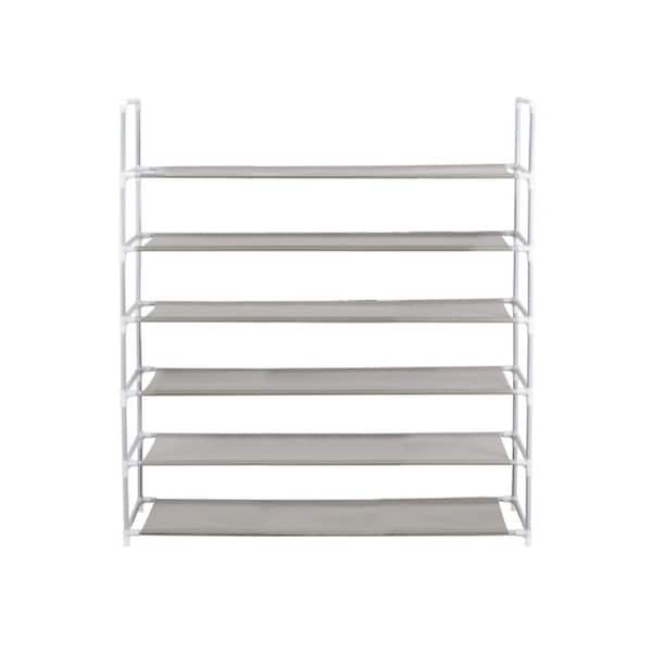 J&V TEXTILES 40 in. H x 43 in. W 30-Shoe-Pair Gray Stainless Steel Stackable Shoe Rack