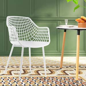 White Modern Plastic Shell Hollow Dining Chair Set of 4 with Metal Legs for Living Room