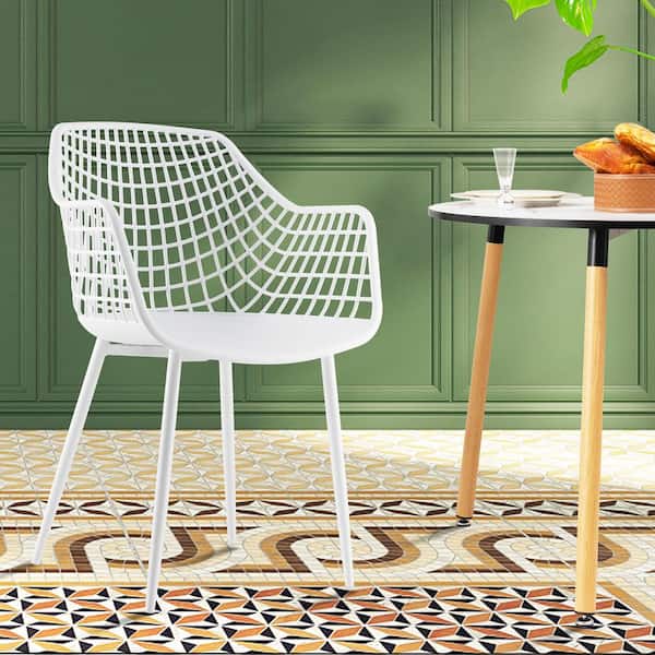 Costway White Modern Plastic Shell Hollow Dining Chair Set of 4 with Metal Legs for Living Room