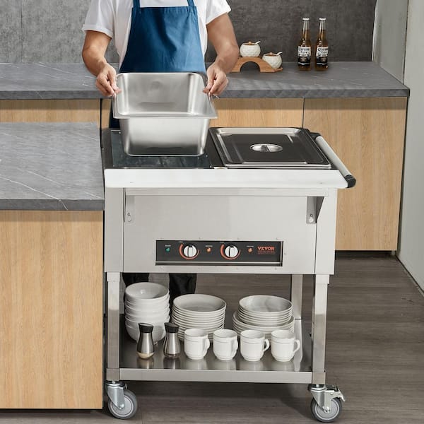 2-Pan Commercial Food Warmer 41.2 Qt. Silver Stainless Steel 1000-Watt Buffet Electric Steam Table Specialty Flatware