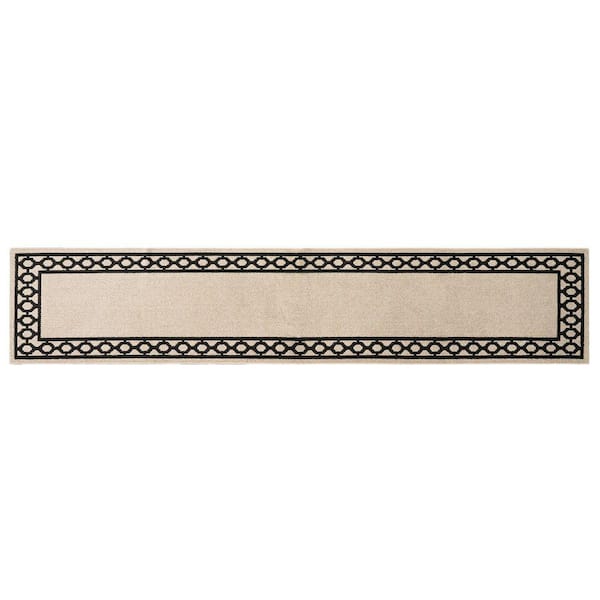 Machine Washable Non-Skid Natural Beige Twist/Black  2.5 ft. x 10 ft. All Loop Tufted Area Rug