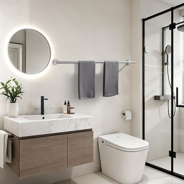 36 in. Wall Mounted Single Towel Bar in Brushed Nickel