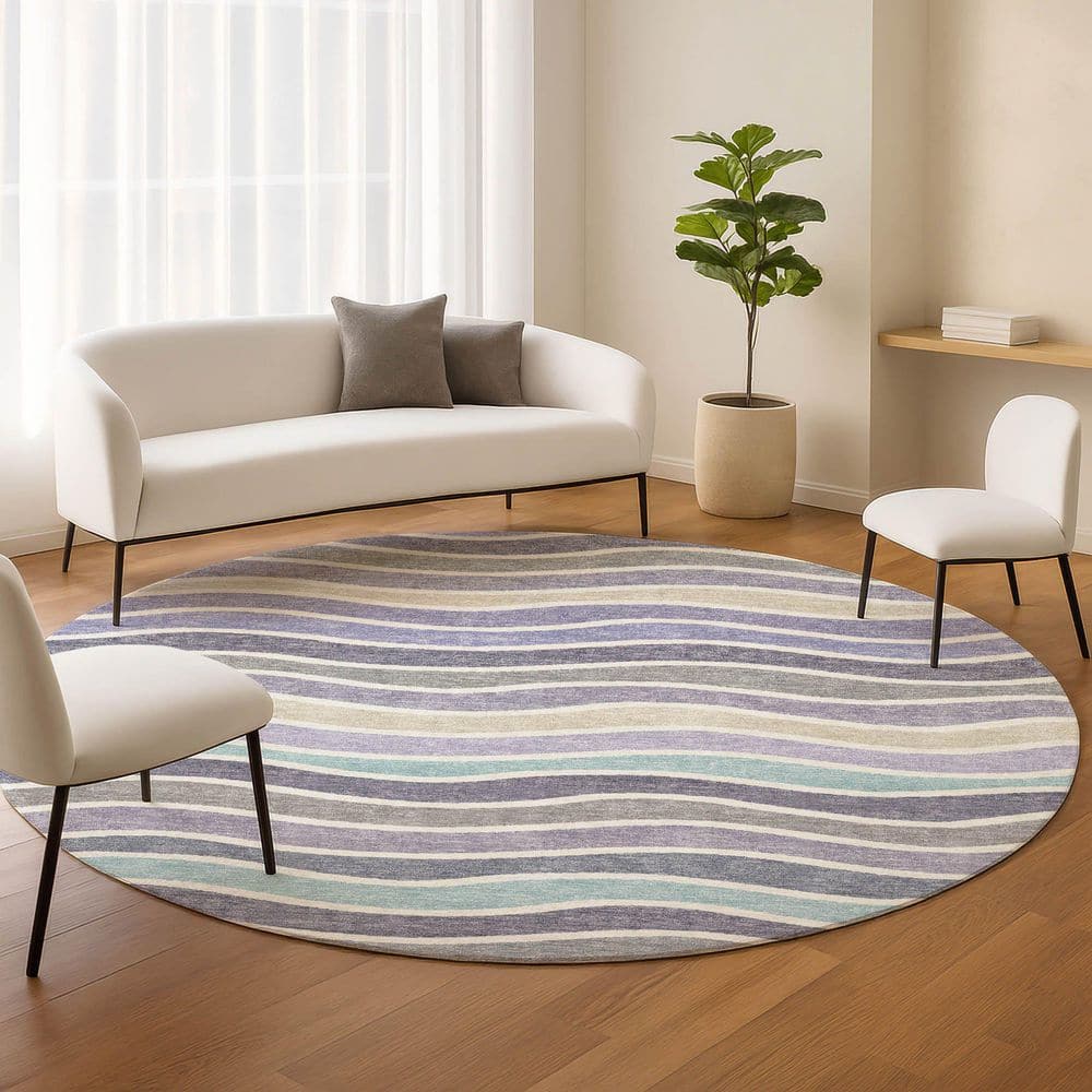 Chantille Machine Washable Indoor/Outdoor Abstract ACN2333 Lavender 8 ft. x 8 ft. Round Rug price history on PriceWatchPro