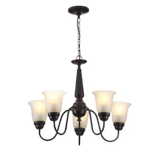 5-Light Oil-Rubbed Bronze Reversible Chandelier with Tea Stained Glass Shades