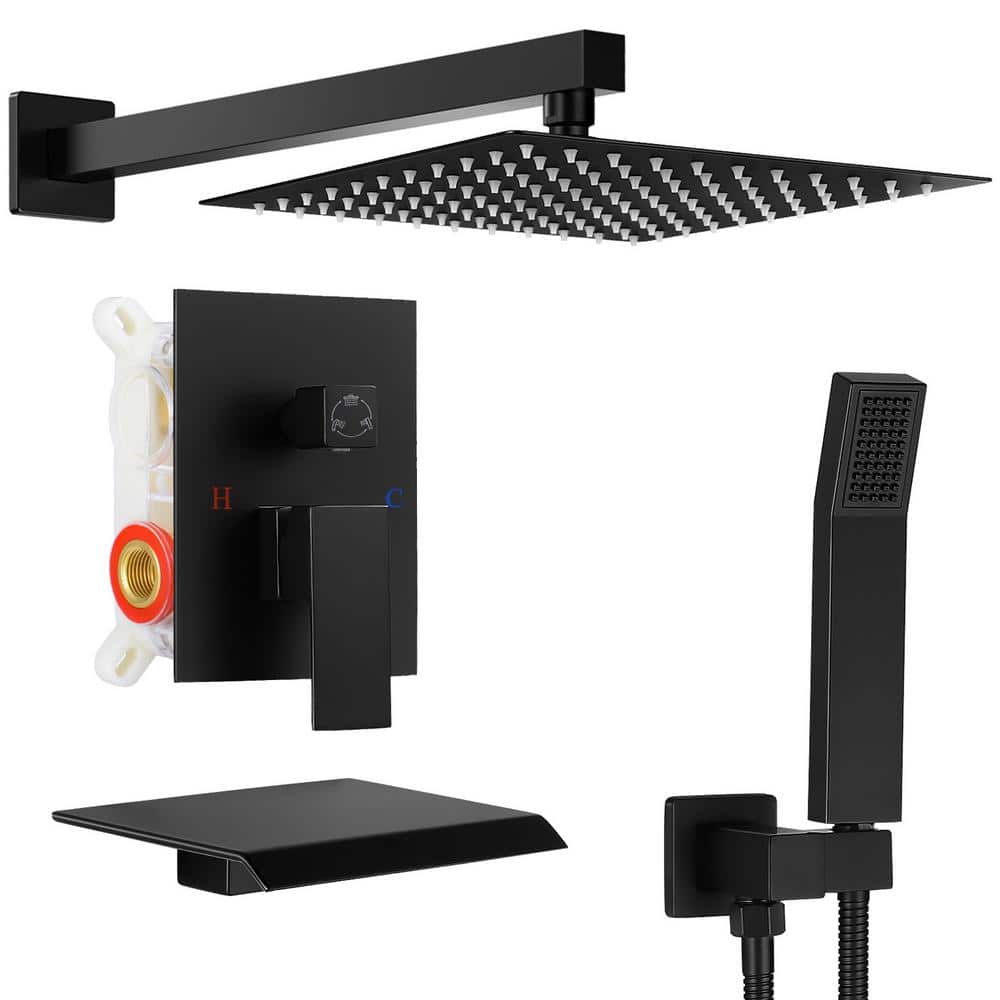 Single Handle 3-Spray Shower Faucet Square 10 in. 2.2 GPM with High Pressur