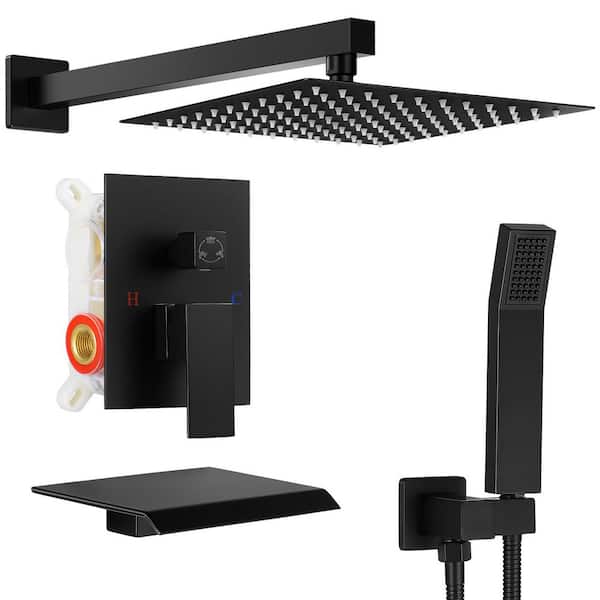 AKLFGN Double Handle 3-Spray Tub and Shower Faucet Shower Combo 10 in. Shower Head 2.5 GPM in. Matte Black Valve Included