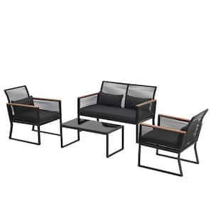 OC Orange Casual Black 4-Piece Rattan Outdoor Patio Conversation Set with Dark Grey Cushion
