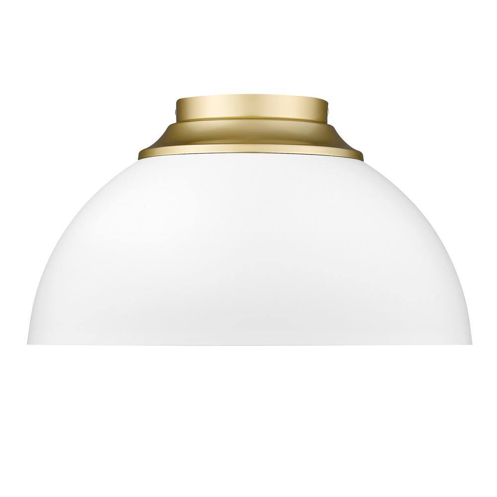 Olympic Gold and Matte White Metal Bowl Flush Mount Light