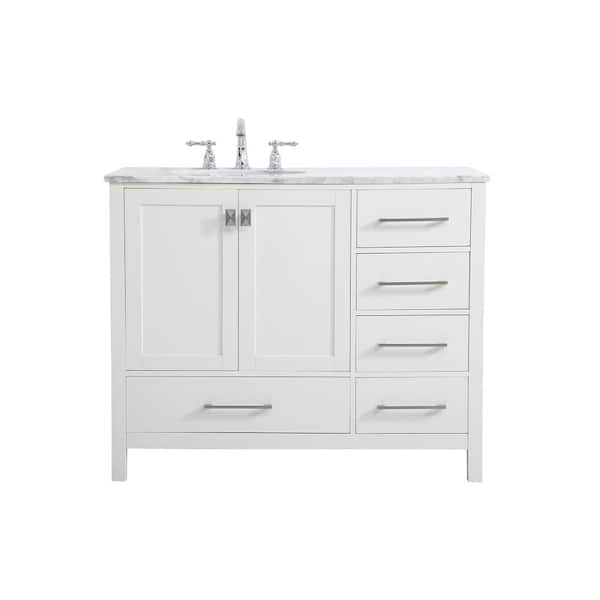 Unbranded Simply Living 42 in. W x 22 in. D x 34 in. H Bath Vanity in White with Carrara White Marble Top