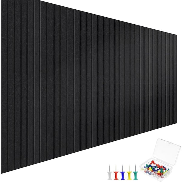 Afoxsos 48 x 36 Black Wall Tiles with Colored Pushpins, Removable Self-Adhesive Strips, Noise-Reducing Cork Board 12-Pack