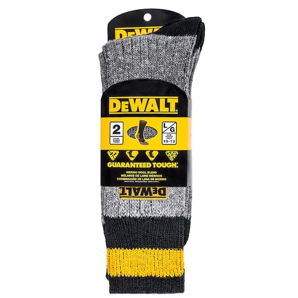 DEWALT Men 10-13 Grey Wool Blend Boot Crew Sock (2-Pack)