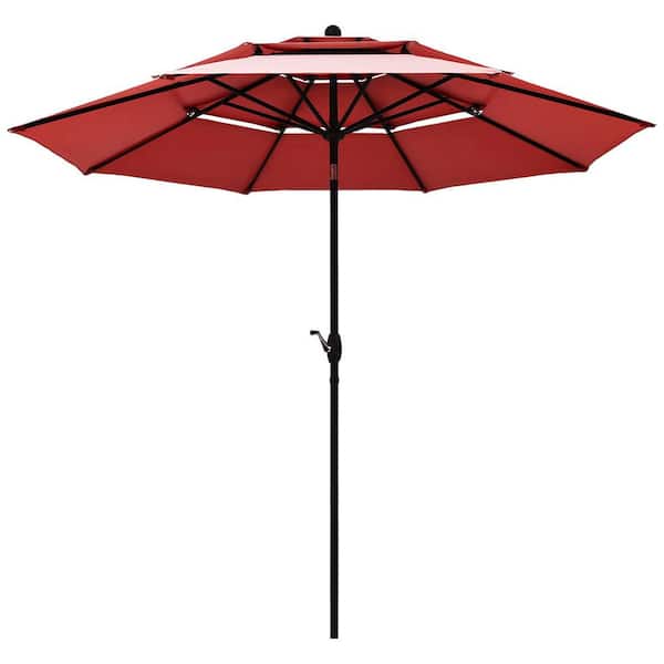 HONEY JOY 10 ft. Aluminum Outdoor Auto-tilt Patio Market Umbrella W/Double Vented in Burgundy