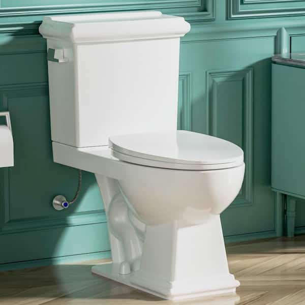 Two-Piece Elongated Toilet ADA 17.3 in. for Bathrooms Power Flush 1.28 GPF Toilet in Gloss White Toilet 12" Rough in