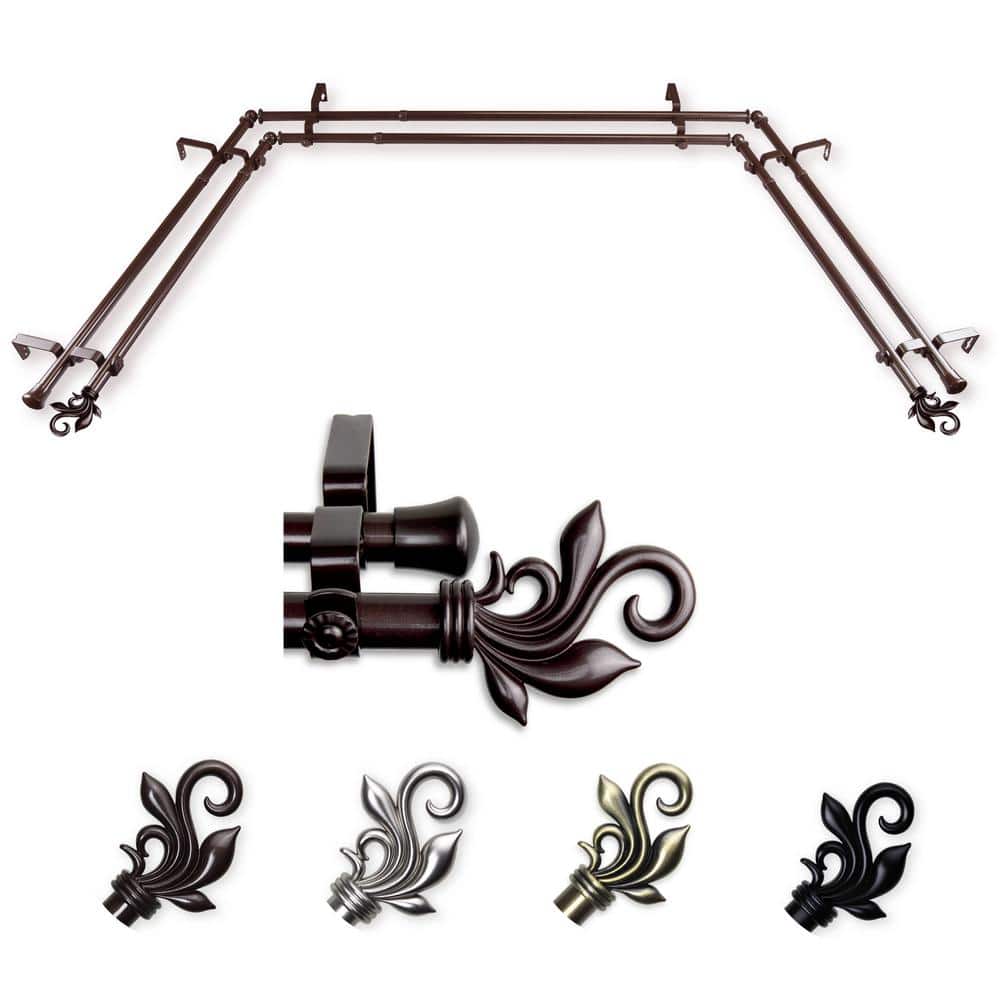 "13/16"" Dia Adjustable 20""-36"", 38""-72"" Bay Window Double Curtain Rod with Andrea Finials in Cocoa" price history on PriceWatchPro