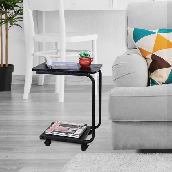 Furinno BandW Black U-Shaped Side Table with Casters