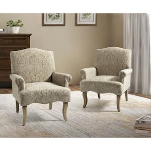 Benedict Damask Armchair with Solid Wood Legs Set of 2