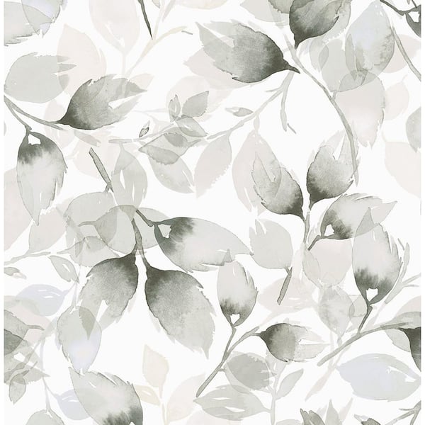LILLIAN AUGUST 30.75 sq. ft. Luxe Haven Sea Salt & Harbor Mist Watercolor Tossed Leaves Vinyl Peel and Stick Wallpaper Roll