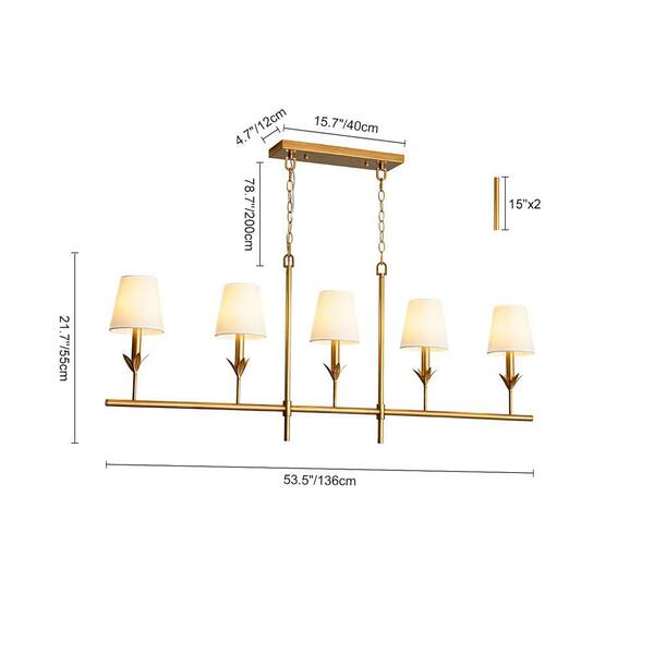HUOKU Lenus 5-Light 53.5 in. Painted Antique Gold Linear