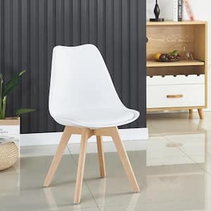 White Faux Leather Upholstery Dining Chair with Beech Wood Legs and Soft Padded Shell (Set of 4)