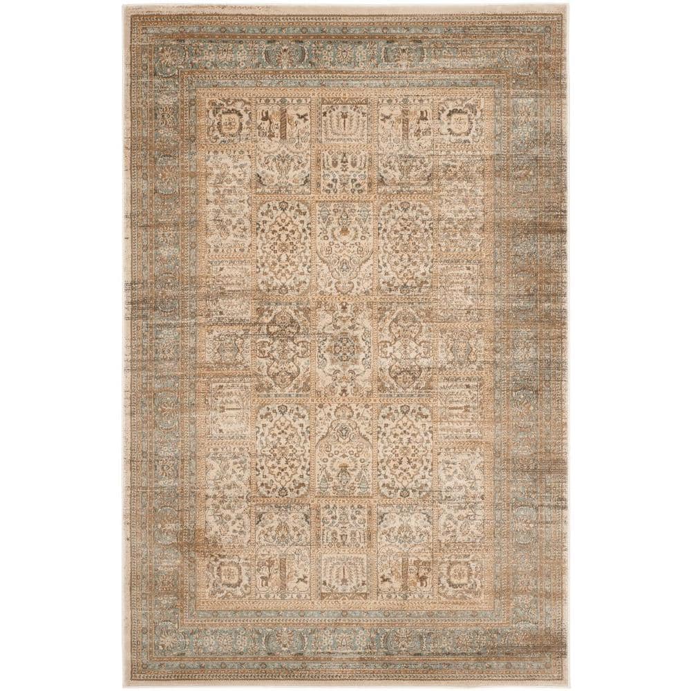 Ivory and Light Blue Vintage Distressed Area Rug 4' x 5'7"